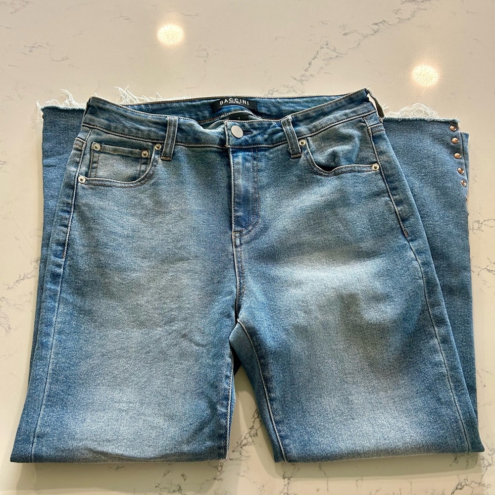 Baccini Light Blue Cropped Flare Embellished Jeans - Women’s Size 8